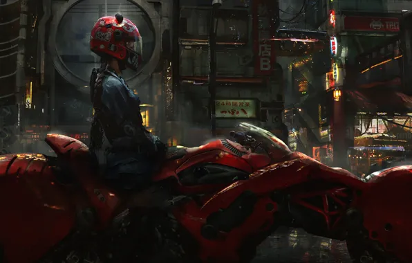 Picture Girl, The city, Future, Girl, Bike, Motorcycle, Art, Concept Art
