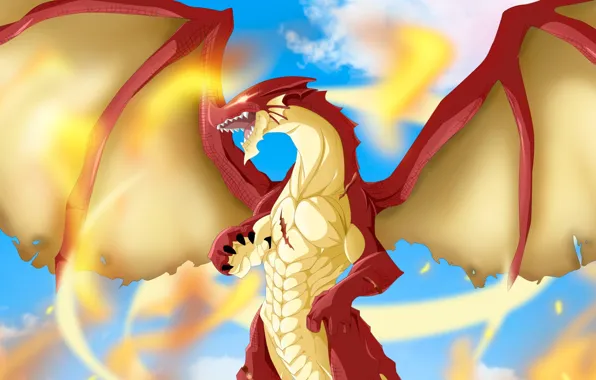 Fire, flame, game, sky, anime, cloud, fight, dragon
