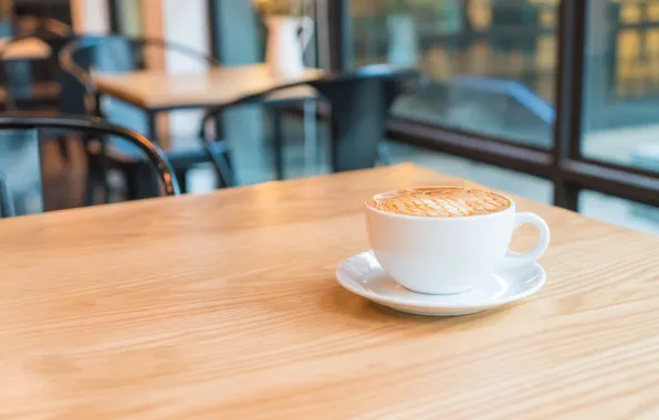 Table, coffee, chairs, window, Cup, cafe, saucer, foam