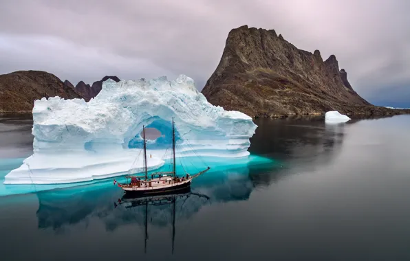 Sea, ship, ice, iceberg