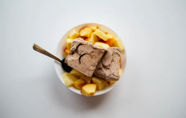 Picture spoon, ice cream, fruit, peach, dessert, chocolate