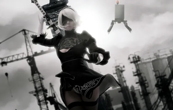 Girl, weapons, robot, cosplay, Nier Automata