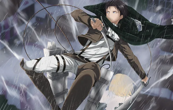 Anime, art, Rain, Guy, Shingeki no Kyojin, Attack of the titans, The invasion of the …