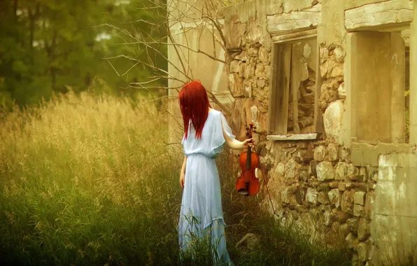 Picture girl, house, style, violin