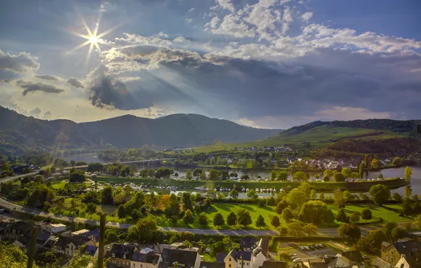 The sky, clouds, landscape, mountains, nature, the city, photo, home