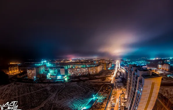 Picture snow, night, the city, Night, Snow, city​​, Vladimir Smith, Vladimir Smith