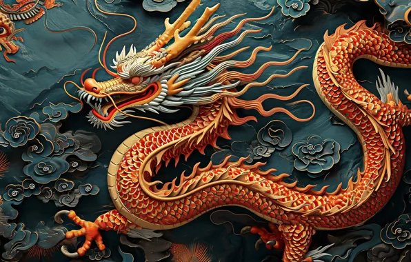 Face, dragon, fantasy, symbol of the year, Oriental style, Asian style, AI art, neural network