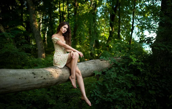 Forest, summer, look, nature, barefoot, dress, legs, Nastya