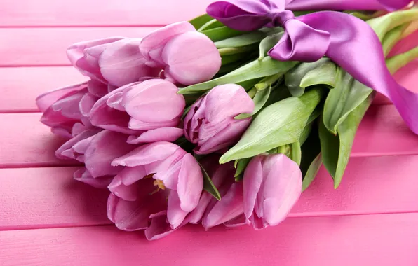 Flowers, bouquet, tape, tulips, pink, wood, pink, flowers