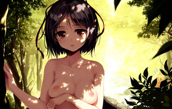 Sadness, erotic, chest, girl, anime, the rays of the sun, bokeh, Aya shameimaru