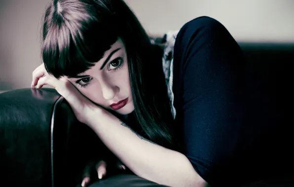 Look, girl, brunette, looks, bangs