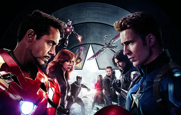 Picture Scarlett Johansson, Vision, Iron Man, Falcon, Captain America, Black Widow, Robert Downey Jr., MARVEL