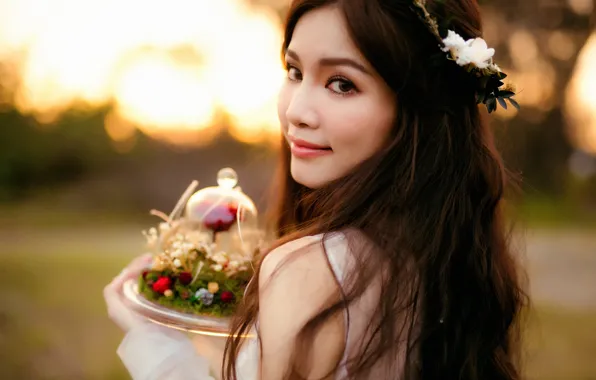 Picture look, girl, face, smile, Asian, bokeh