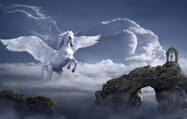 Rocks, Pegasus, photoart