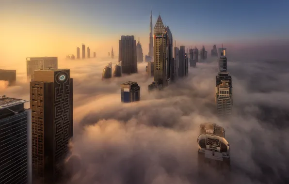 Picture light, the city, fog, Dubai, UAE