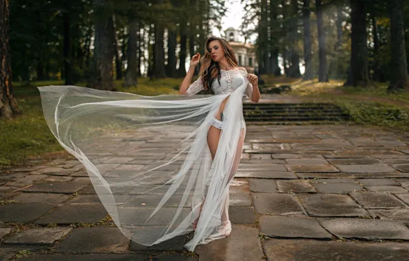 Girl, trees, nature, Park, panties, makeup, figure, dress