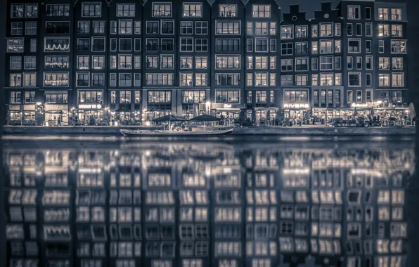 Water, light, night, reflection, channel, Netherlands, architecture, the gondola
