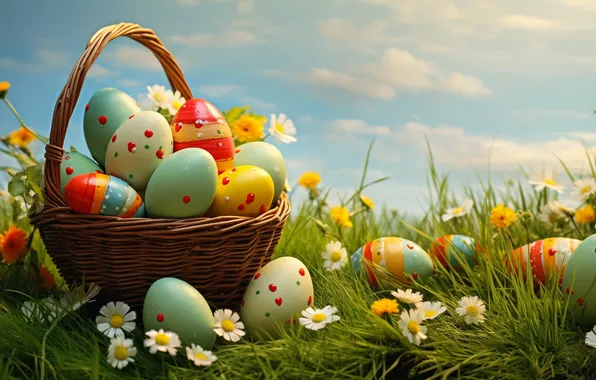 Picture flowers, eggs, spring, colorful, Easter, happy, flowers, spring