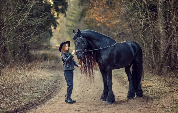 Road, nature, animal, horse, girl, walk, child, Victoria Dubrovskaya