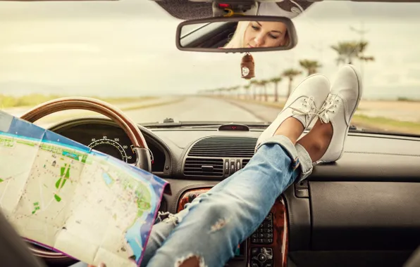 Car, Woman, Map, Mood