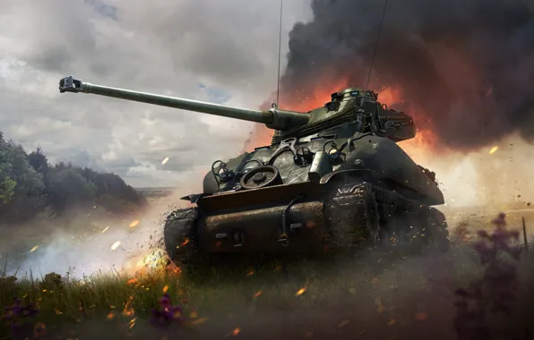 Nature, river, meadow, tank, War Thunder