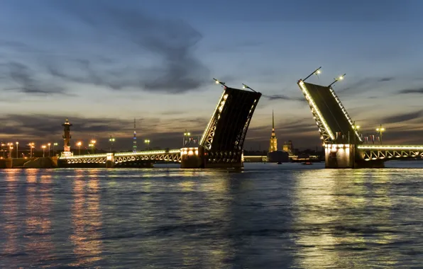 Night, bridge, the city, Peter, Saint Petersburg, lantern, Russia, bridges