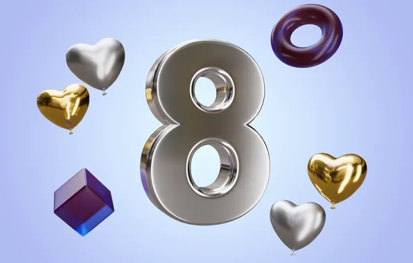 Rendering, holiday, the inscription, silver, spring, figure, hearts, cube
