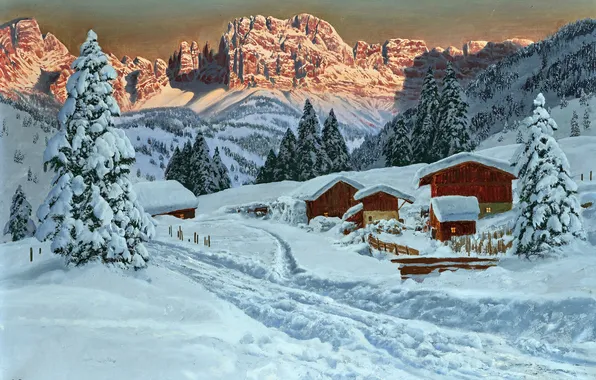 Home, Winter, Mountains, Trees, Snow, Picture, Alois Arnegger, Alois Arnegger