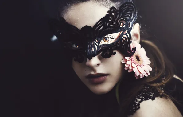 Girl, flowers, brunette, mask