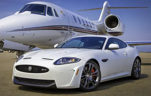 White, the sky, Jaguar, Jaguar, supercar, the plane, the front, Gulfstream