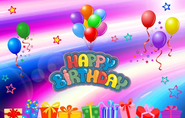 Picture balloons, birthday, postcard, Birthday