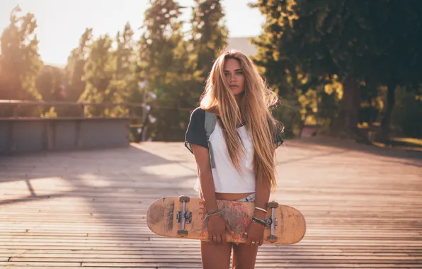 Summer, look, girl, face, hair, skate, cutie