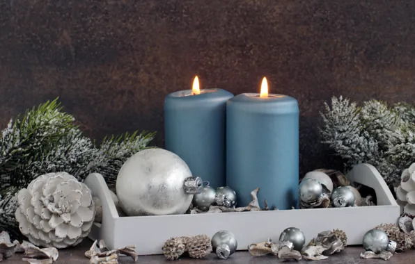 Candles, New Year, Christmas, balls, merry christmas, decoration, xmas, holiday celebration