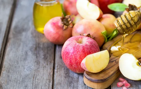 Board, Apple, honey, Bank, slices, garnet