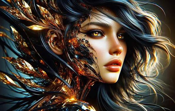 Machine, look, girl, flowers, face, style, the dark background, fiction