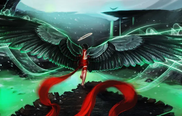 Picture girl, mountains, wings, tape