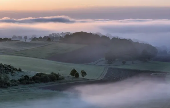 Rhineland-Palatinate, The upper mountain hamlet, The District Of Bernkastel-Wittlich, morning in the valley