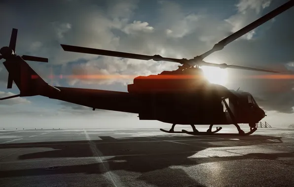 The sun, Rays, Shadows, Helicopter, Battlefield 4, THE UH-1Y "VENOM"