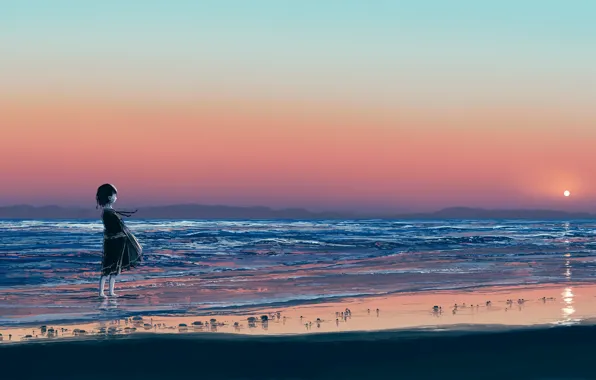 Sea, the sky, the sun, girl, postapokalipsis