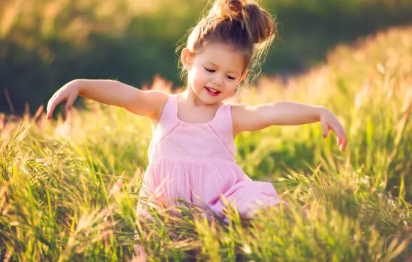 Picture field, summer, joy, nature, dress, girl, grass, baby