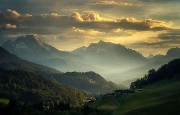 Picture forest, the sky, clouds, trees, mountains, home, Germany, Bayern