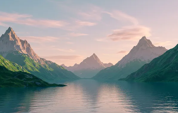 Mountains, lake, Wallpaper, figure, art, wallpaper, art, mountains