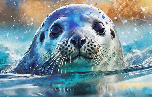 Water, seal, painting, face, Navy seal, cub, young, teen