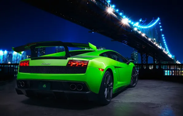 Picture Lamborghini, Superleggera, Gallardo, Night, LP 560-4, Green, Bridge