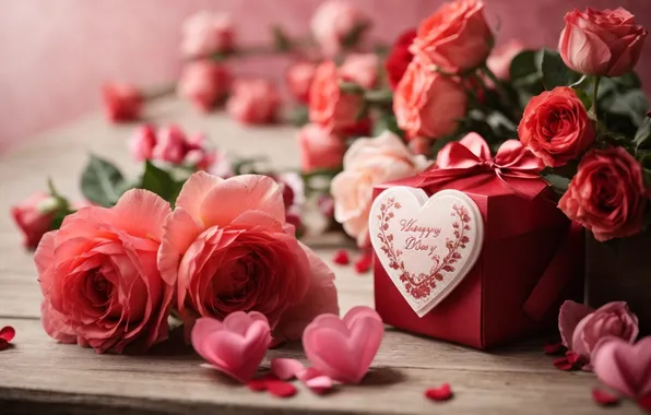 Love, flowers, gift, romance, heart, roses, love, happy