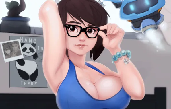 Picture chest, girl, robot, Tits, glasses, art, drone, mei