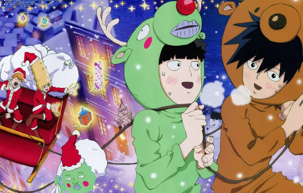 Christmas, guys, brothers, Mob Psycho 100, Kageyama Shigeo, Mob psycho 100, Arataka Reigate, Yacki