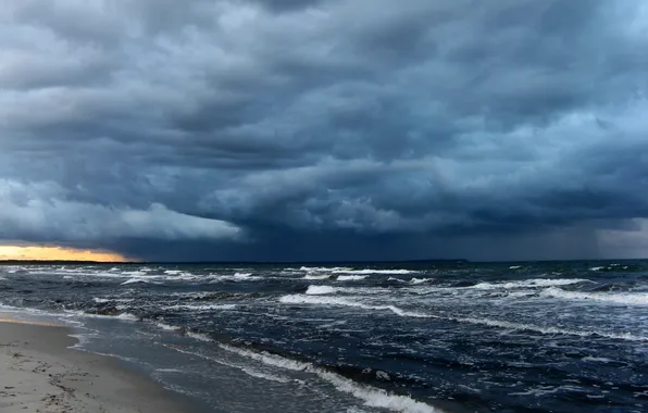 Picture sand, wave, beach, the sky, clouds, storm, the ocean, dawn