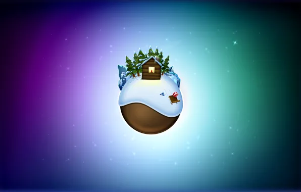 Winter, house, planet, sled