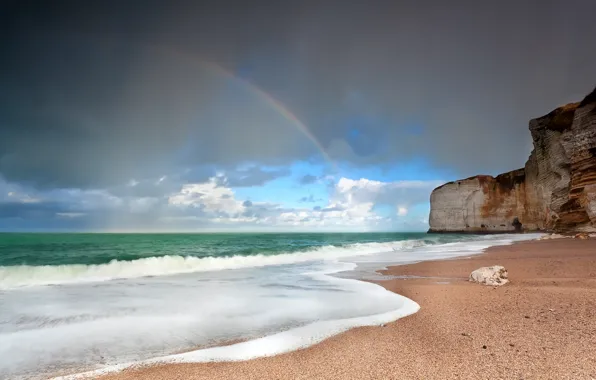 Sea, wave, nature, rock, rainbow, rainbow, rock, wave